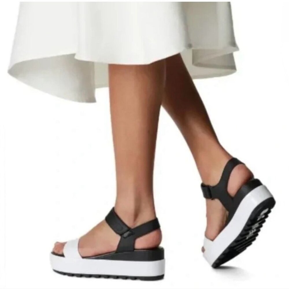 SOREL Cameron Slingback Platform Sandals white and black 8.5 - Picture 2 of 8